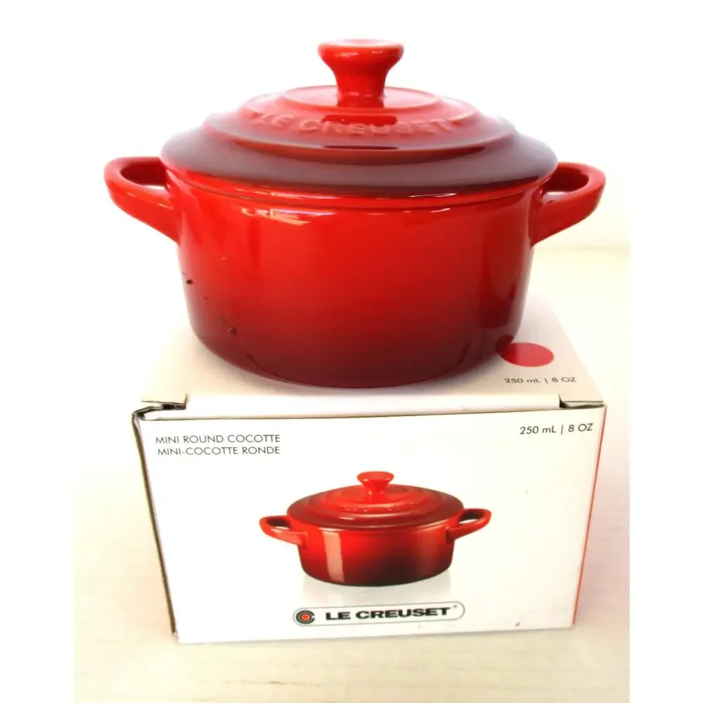 NIB LE CRUESET Mini Covered Round Cocette and 4-Inch Baking Dish Red Cast Iron